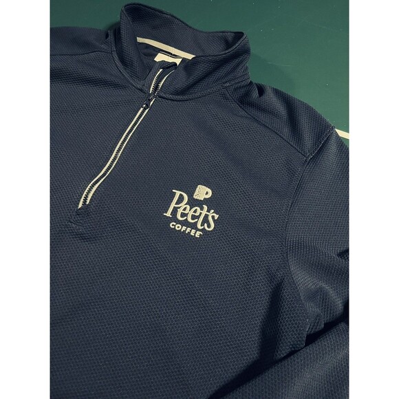 RARE Peet’s Coffee Logo 1/4 Zip Long Sleeve Performance Shirt LARGE Employee - Picture 1 of 8
